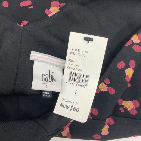 NWT CAbi Lean Tank Black & Red Floral Cropped Sleeveless Top L Rayon Women's - Picture 4 of 6